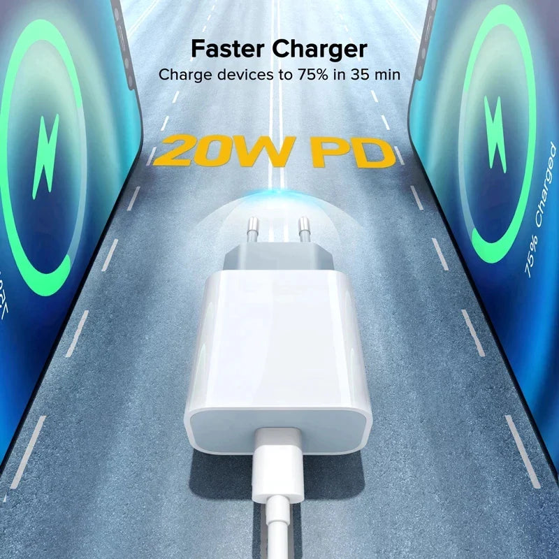 For Apple Iphone 13 20W Fast Charger for Iphone 13 12 11 Pro Max Mini SE3 X XS Quick Charger USB C to Type C Fast Charge Cable