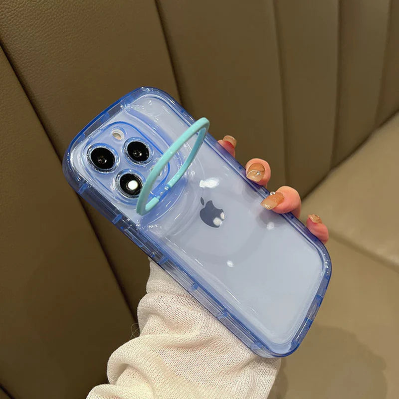 Invisible Folding Holder Camera Lens Ring Stand Transparent Phone Case for Iphone 13 12 11 12Pro 13Pro Max Soft Candy Back Cover